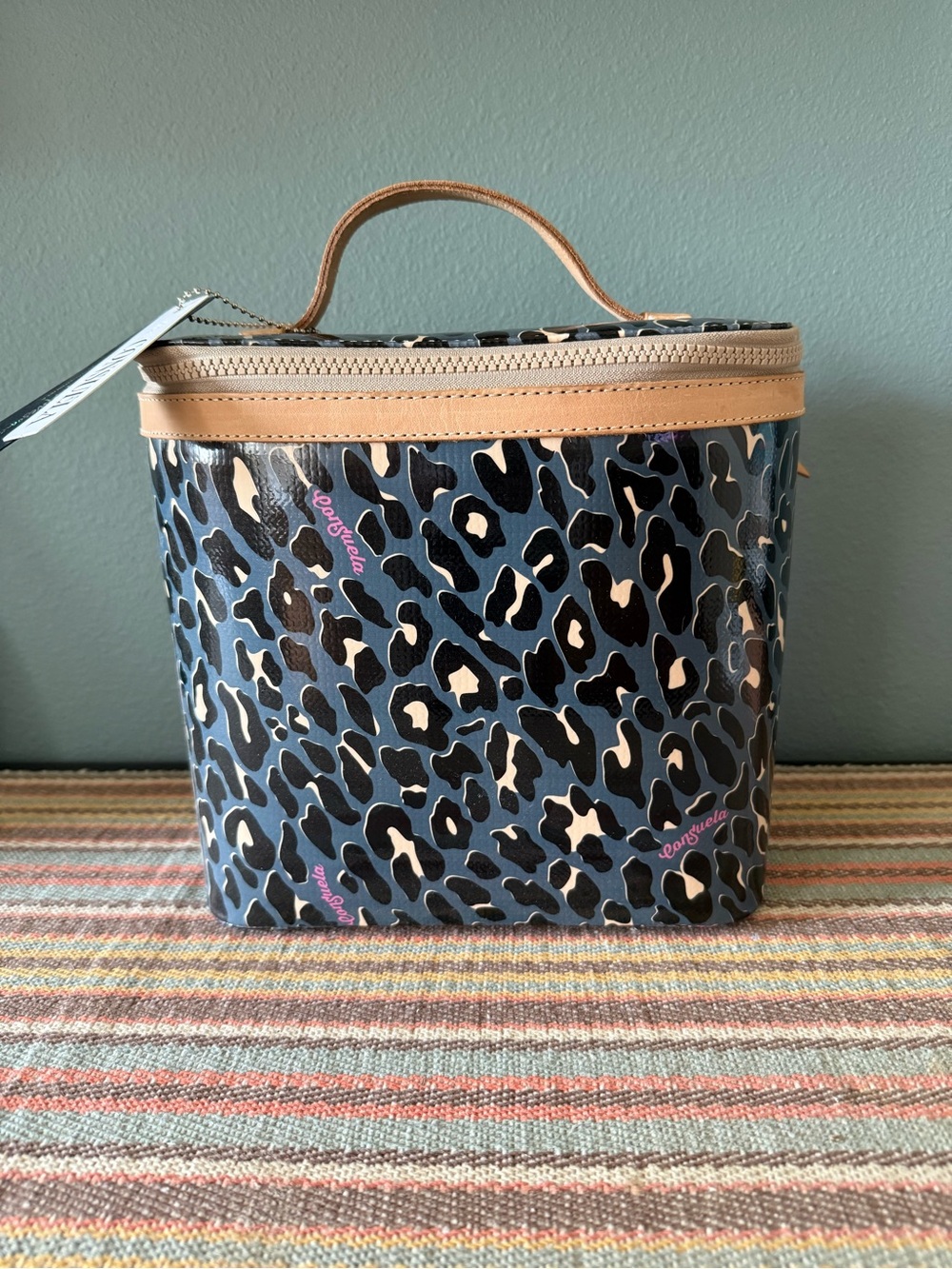 Consuela Danni Slim Train Case Cosmetic Bag NWT Blue Leopard